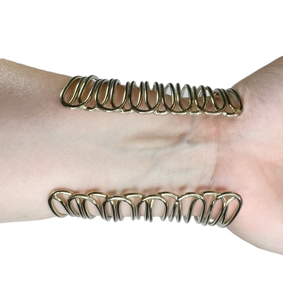 Gold Tone Super Wide Open Wire Coil Cuff Bracelet - Picture 2 of 11